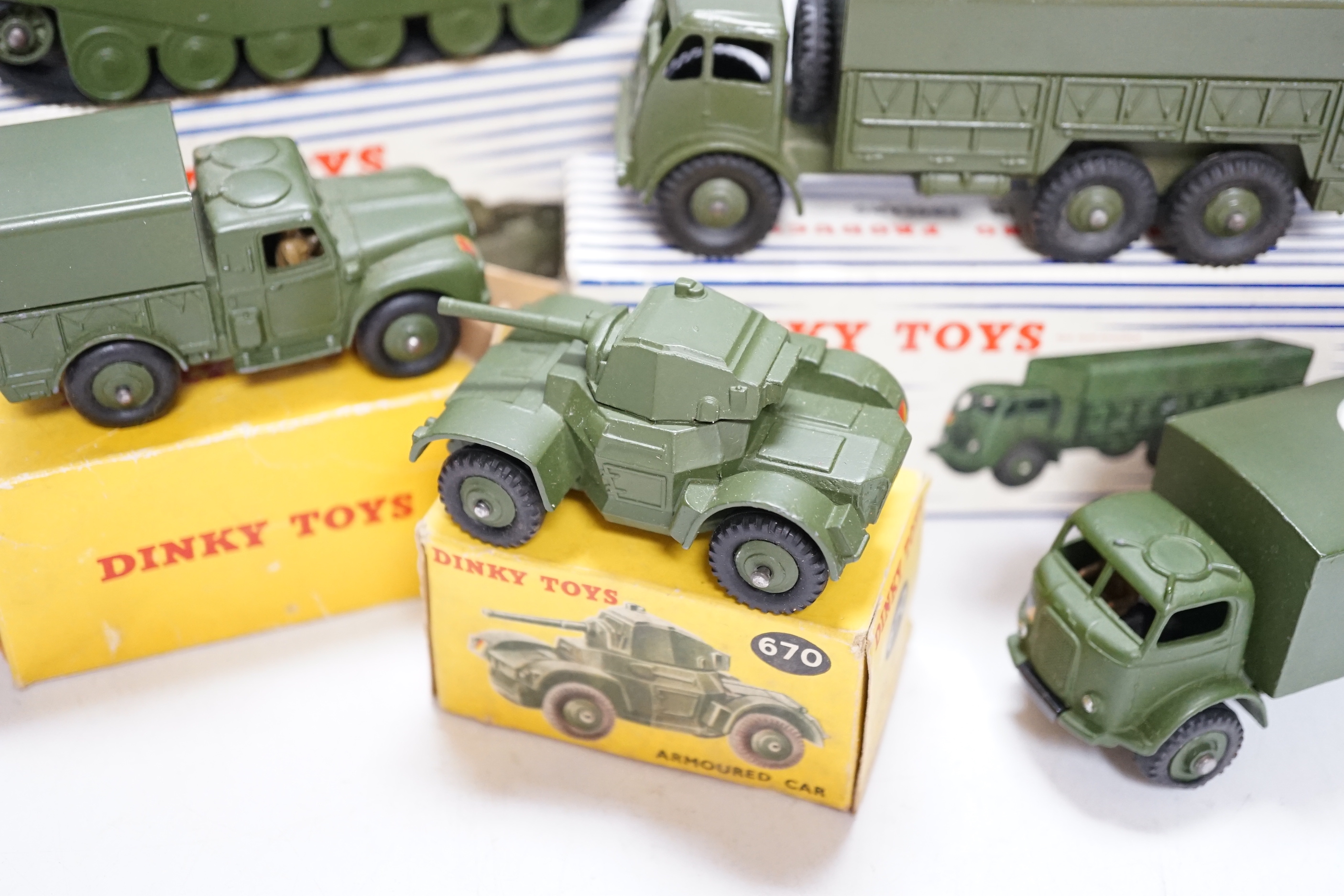 Eleven boxed military Dinky Toys